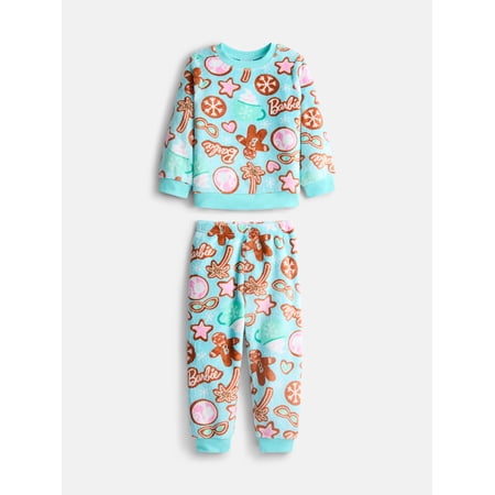 Rudolph Barbie Toddler Girl Long Sleeve Cozy All Over Print Crewneck with Matching Jogger, Sizes 12M-5T