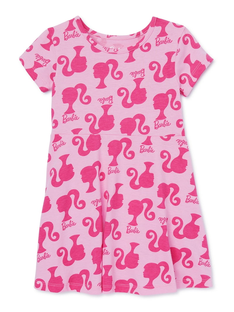 andmary Barbie縞模様のトップスとミニスカートのセットS 大特価】ピンク Barbie セットアップ 総柄 ロゴ Tシャツ 半袖