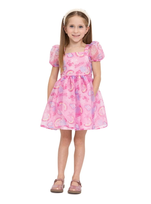 Barbie Toddler Girl Puff Sleeve Dress, Sizes 12M-4T