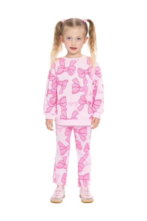 Barbie Toddler Girls Bow Printed Crewneck Sweatshirt and Flare Leggings Set, 2-Piece, Sizes 12M-5T
