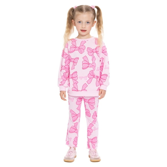 Barbie Toddler Girls Bow Printed Crewneck Sweatshirt and Flare Leggings Set, 2-Piece, Sizes 12M-5T