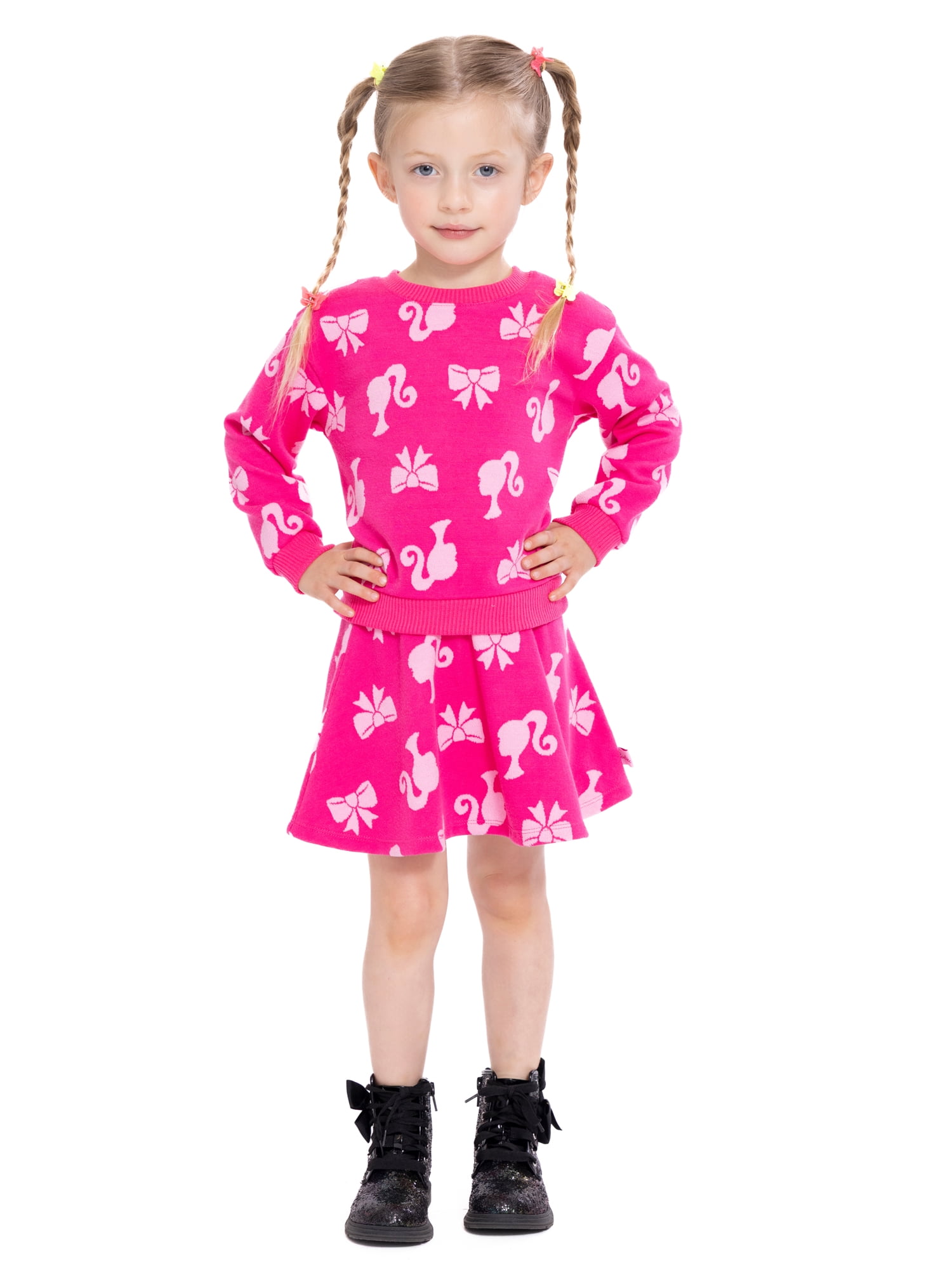 Barbie Toddler Girls Intarsia Graphic Sweater and Skater Skirt Set, 2-Piece, Sizes 12M-5T