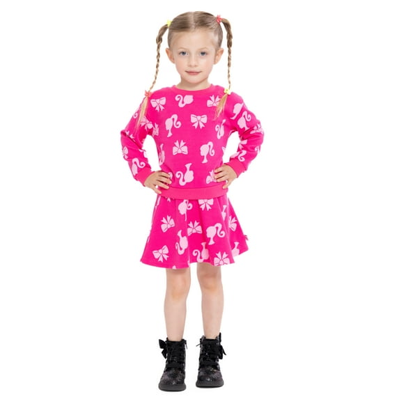 Barbie Toddler Girls Intarsia Graphic Sweater and Skater Skirt Set, 2-Piece, Sizes 12M-5T