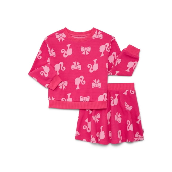 Barbie Toddler Girls Intarsia Graphic Sweater and Skater Skirt Set, 2-Piece, Sizes 12M-5T