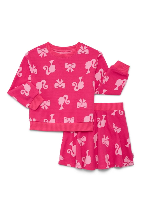 Barbie Toddler Girls Intarsia Graphic Sweater and Skater Skirt Set, 2-Piece, Sizes 12M-5T