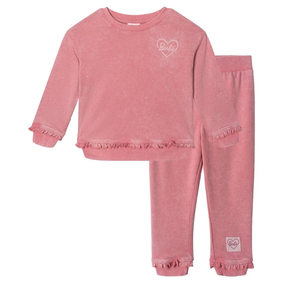 Barbie Toddler Girls' 2-Piece Fleece Sweatshirt and Joggers Set Pink Cloud Wash