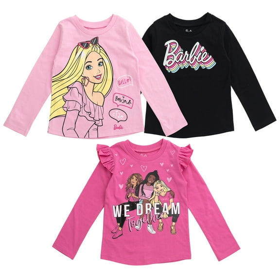 Barbie Toddler Girls 3 Pack Long Sleeve T-Shirts Toddler to Big Kid