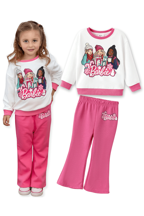 Toddler Girls Clothes 2pcs Outfit Set Christmas Long Sleeve Sweatshirt and Pink Bell Bottom Pants Holiday Kids Clothing 3Y