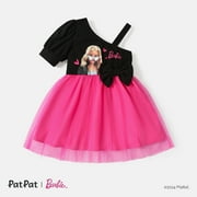 Barbie Toddler Girls Dresses Bowknot Design Cotton One Shoulder Mesh Splice Outfits Gifts Sizes 2-6