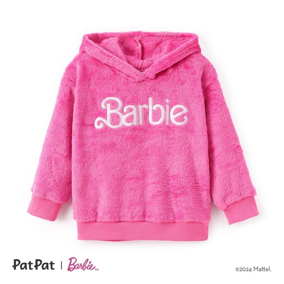 Barbie Toddler Girls Fleece Hoodie Pink Pullover Letter Print Fluffy Family Matching Sweatshirts Sizes 2-9