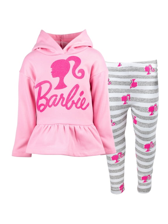 Toddler Girls' 2-Piece Fleece Hoodie and Leggings Set Glitter Pink Stripe