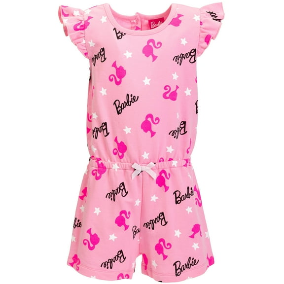 Barbie Toddler Girls French Terry Sleeveless Romper Toddler to Big Kid