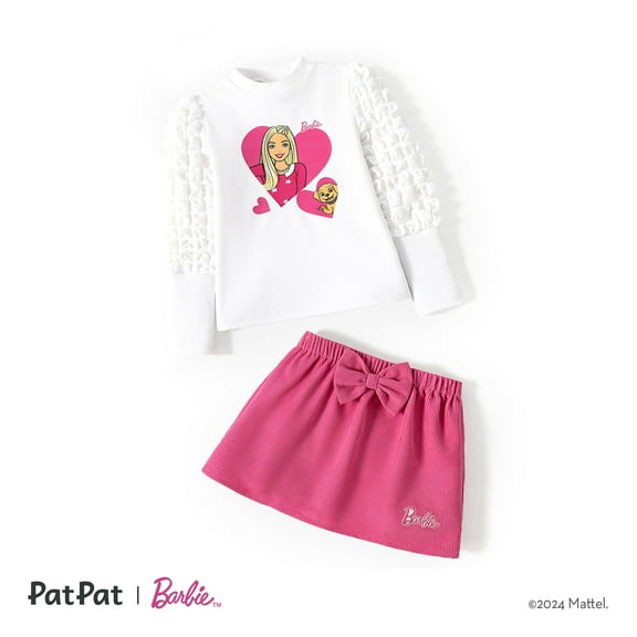 Barbie Toddler Girls Graphic Cotton Sweatshirt and Bowknot A Line Skirts 2 Pieces Outfit Set Sizes 2-6