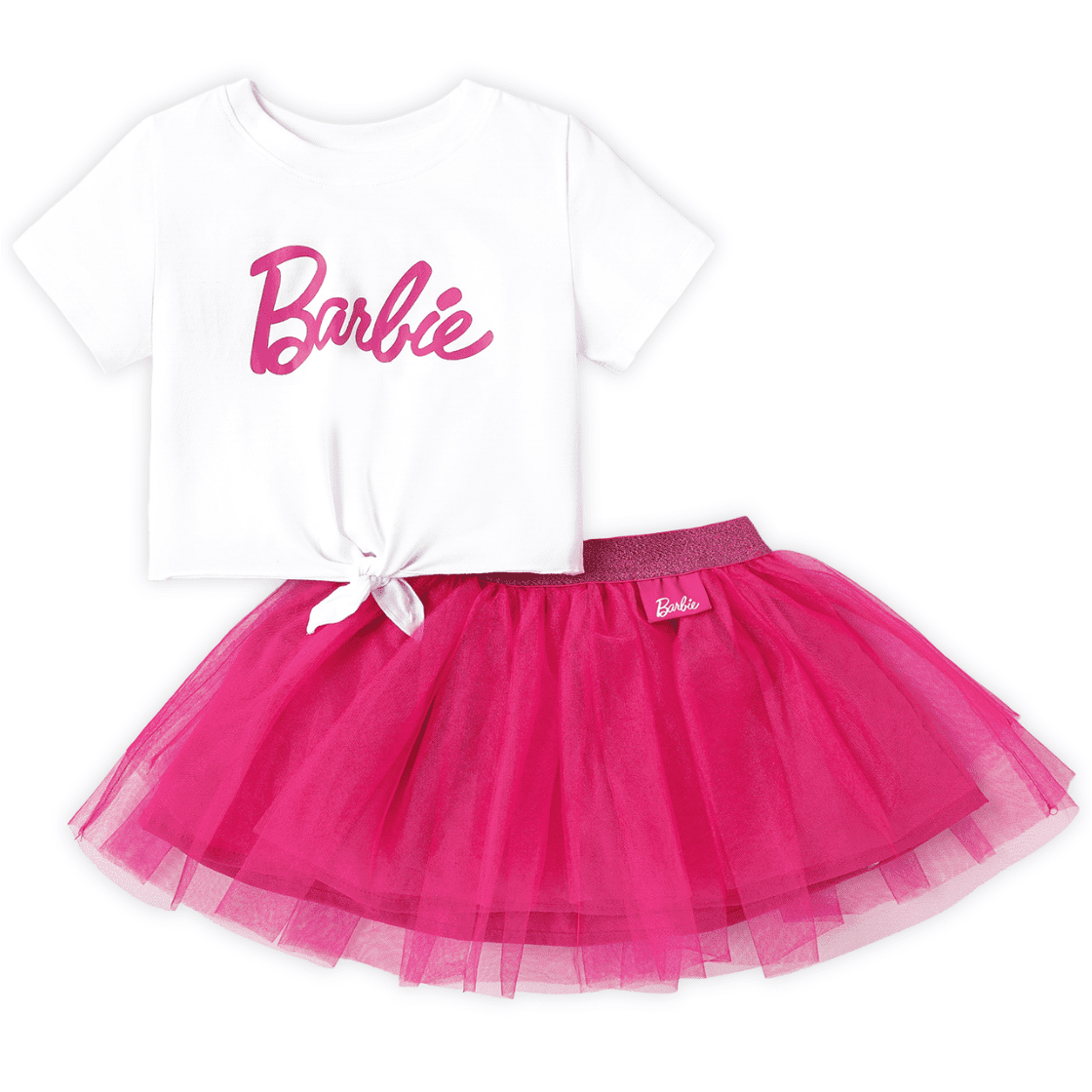 Barbie Toddler Girls Letter Print Tie Knot Cotton Tee with Mesh Skirt 2 Pieces Outfit Set Sizes 2-6
