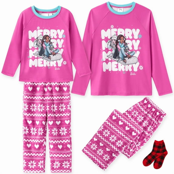 Barbie Toddler Girls Pajamas Pink Cozy Fleece Pants Set 2pcs Christmas Long Sleeve Family Matching Sleepwear Sizes 2-9Y