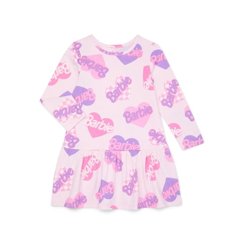 Barbie Toddler Girls Print Drop Waist Dress with Long Sleeves, Sizes 12M-5T