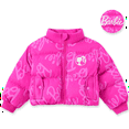 thumbnail image 1 of Barbie Toddler Girls Puffer Jacket Pink Graphic Allover Letter Print Outerwear Winter Coat Sizes 3-10, 1 of 11