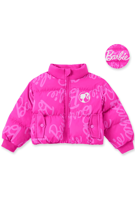 Toddler Girls Puffer Jacket Pink Graphic Allover Letter Print Outerwear Winter Coat Sizes 3-10