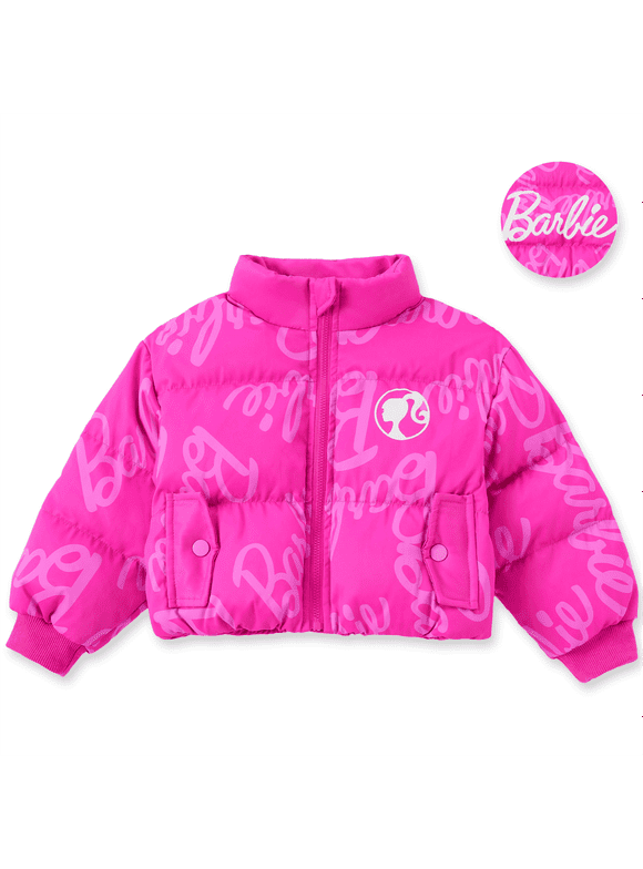 Girls Puffer Jacket Pink Graphic Allover Letter Print Gift Outerwear Winter Coat Sizes 3-10