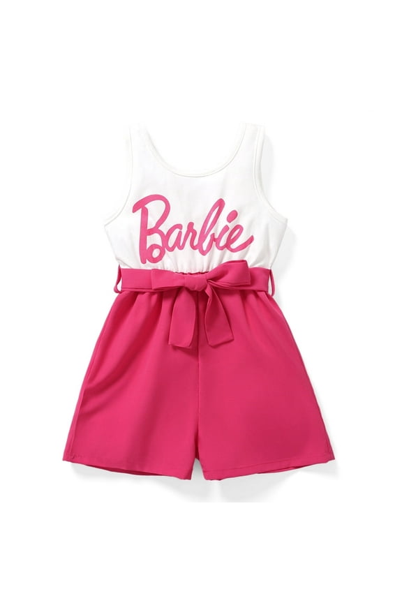 Barbie Toddler Girls Romper Letter Print Belted Combo Tank Bodysuit Short Outfit Sizes 2 Years