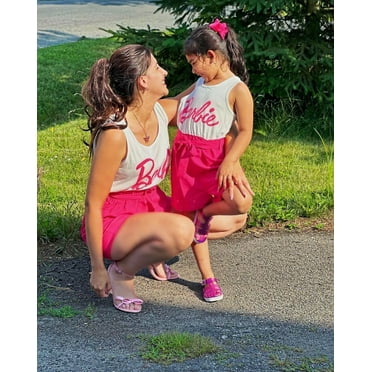 Barbie Toddler Girls Romper Letter Print Belted Combo Tank Bodysuit Short Outfit Sizes 4-5 Years