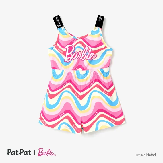Barbie Toddler Girls Romper Tyedyed Colorful Pattern with Classic Logo Print Jumpsuit Sizes 3-10