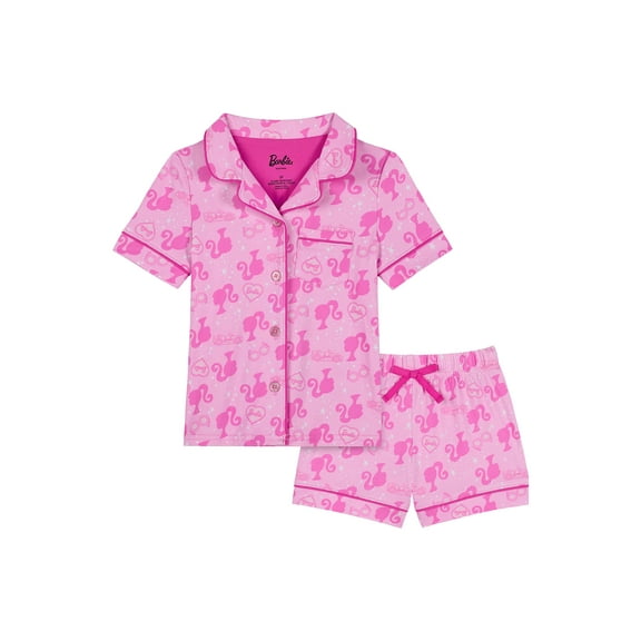 Barbie Toddler Girls Short Sleeve Button Front Top and Sleep Shorts, 2-Piece, Sizes 2T-5T