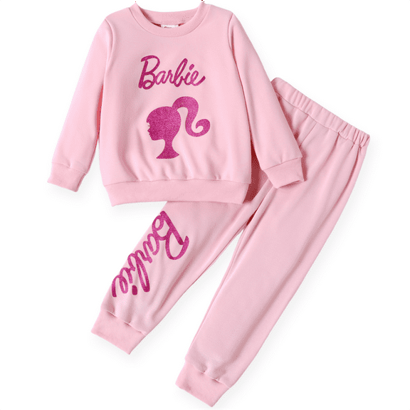 Barbie Toddler Girls Sweatshirts Character Letter Print Cotton Pullover and Elasticized Pants 2 Pieces Outfits Sets Sizes 2-6
