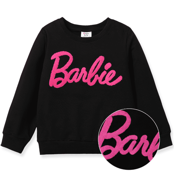 Barbie Toddler Girls Sweatshirts Letter Embroidered Long Sleeves Black Cotton Pullover Top Sizes 3-10