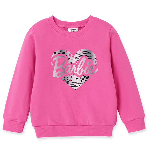 Barbie Toddler Girls Sweatshirt Pink Letter Heart Print Long Sleeves Crewneck Pullover Cotton Top Sizes 2-9