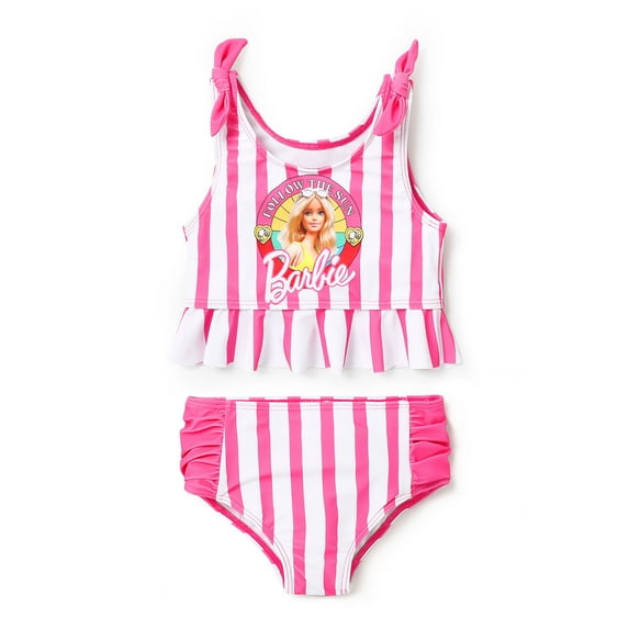 Barbie Toddler Girls Swimsuits Graphic Stripes 2 Pieces Bathing Suits Set Gifts Pink Sizes 3-10