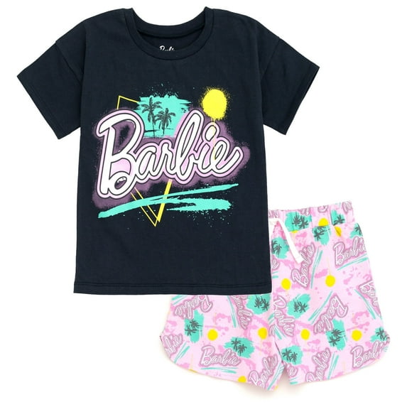 Barbie Toddler Girls T-Shirt and French Terry Shorts Outfit Set Toddler to Big Kid