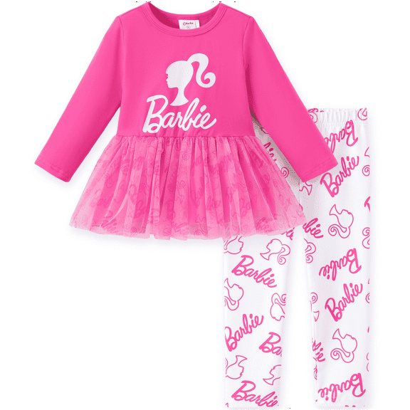 Barbie Toddler Girls fashion Tutu Dress Top and Letter Print Graphic Legging Pants 2Pcs Long Sleeve Outfit Sets Sizes 2-9Y