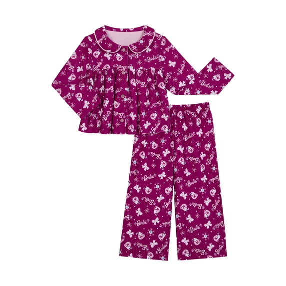 Barbie Toddler Long Sleeve Button Front Sleep Top and Sleep Pants, 2-Piece, Sizes 12M-5T