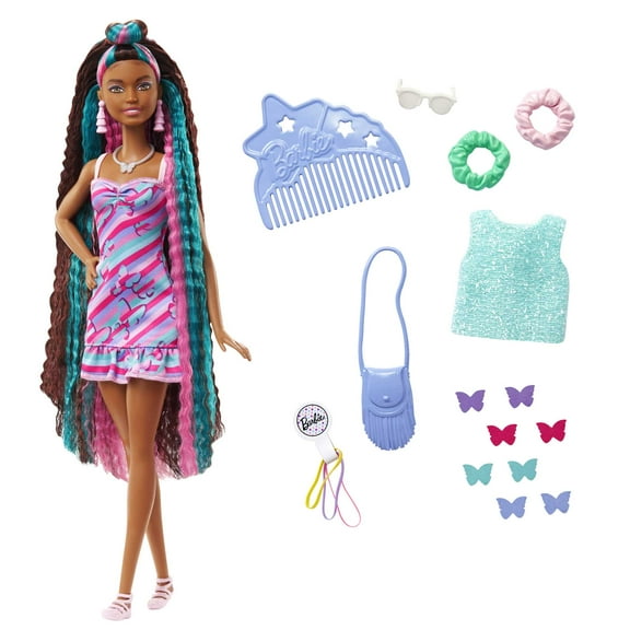 Barbie Totally Hair Fashion Doll with Butterfly Theme, Extra-Long Hair & 15 Styling Accessories