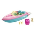 thumbnail interactive-video image 1 of Barbie Toy Boat Set with Puppy, Life Vest and Beverage Accessories, Floats in Water (Seats 3 Dolls), 1 of 7