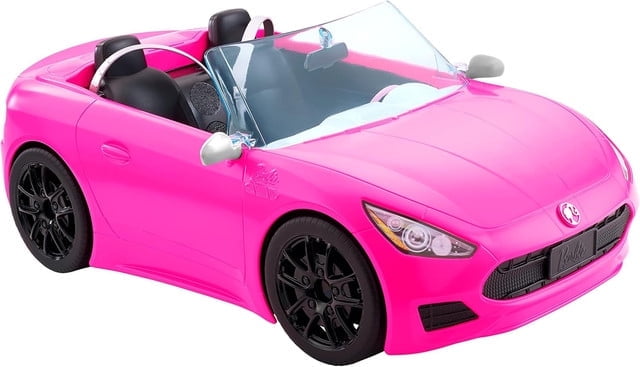 Barbie Toy Car, Bright Pink Doll-Sized Convertible with 2 Seats, Seatbelts & Rolling Wheels, Realistic Details Exclusive