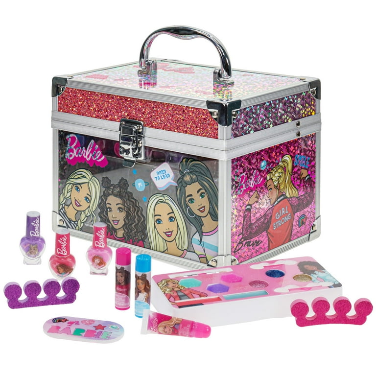 Barbie Train Case Makeup Set Toys, Kids Play Makeup, Washable