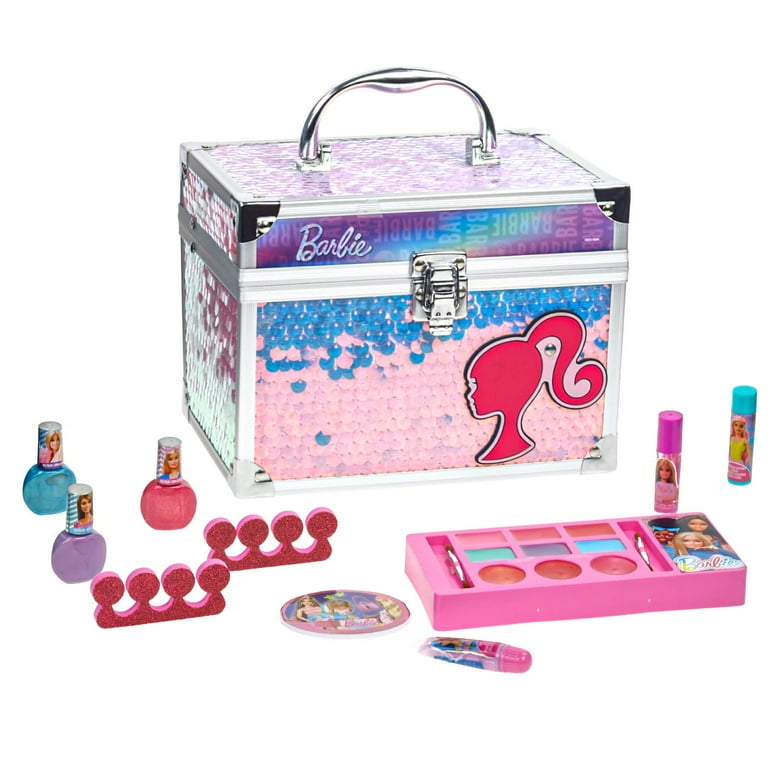Barbie Train Case Makeup Set Toys, Kids Play Makeup, Washable