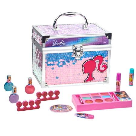 Barbie Train Case Makeup Set Toys for Girls Washable Makeup for Kids Pretend Play Makeup