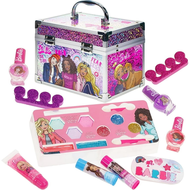 Barbie Train Case Makeup Set Toys, Kids Play Makeup, Washable