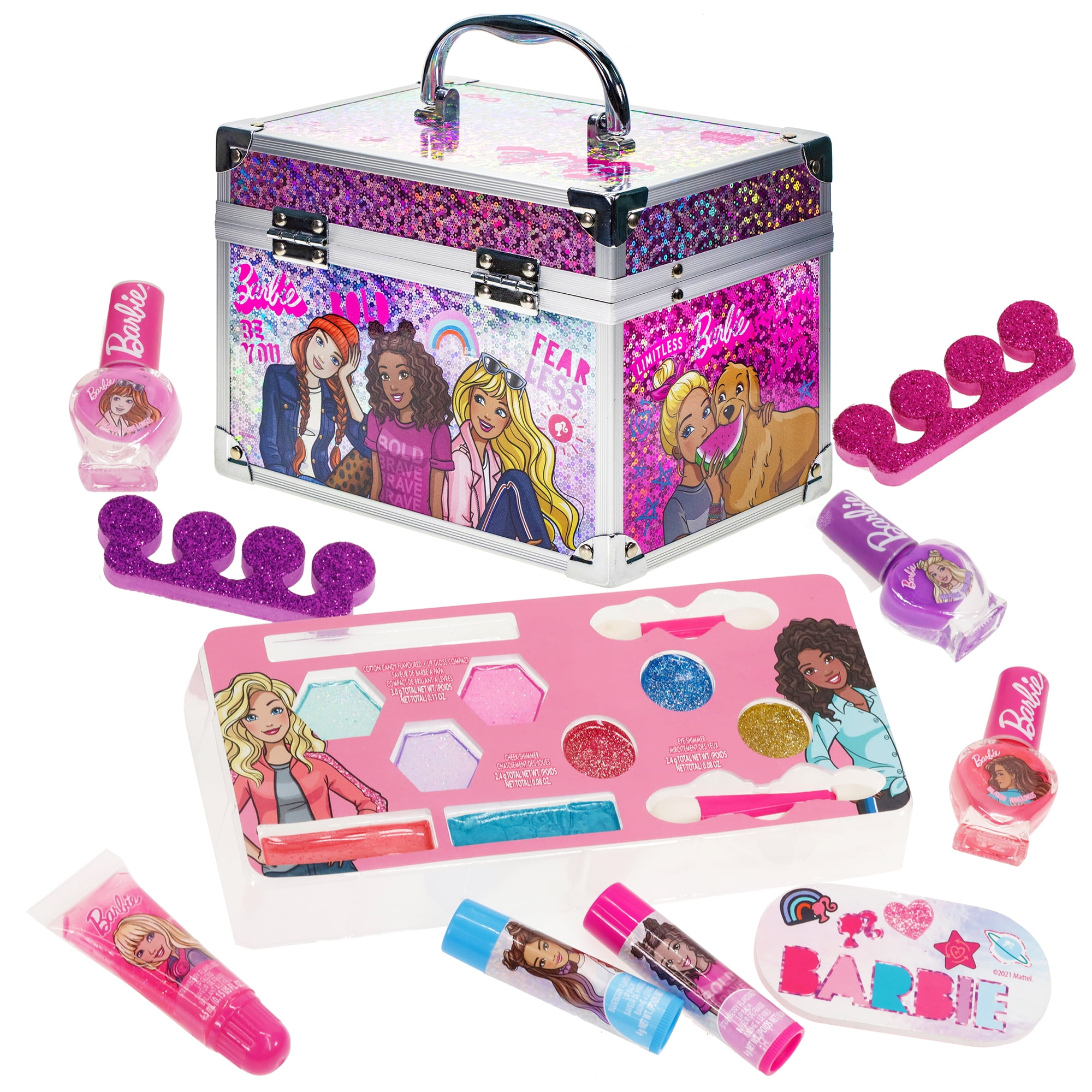 Barbie Train Case Pretend Play Cosmetic Set Kids Beauty, Toy, Gift for