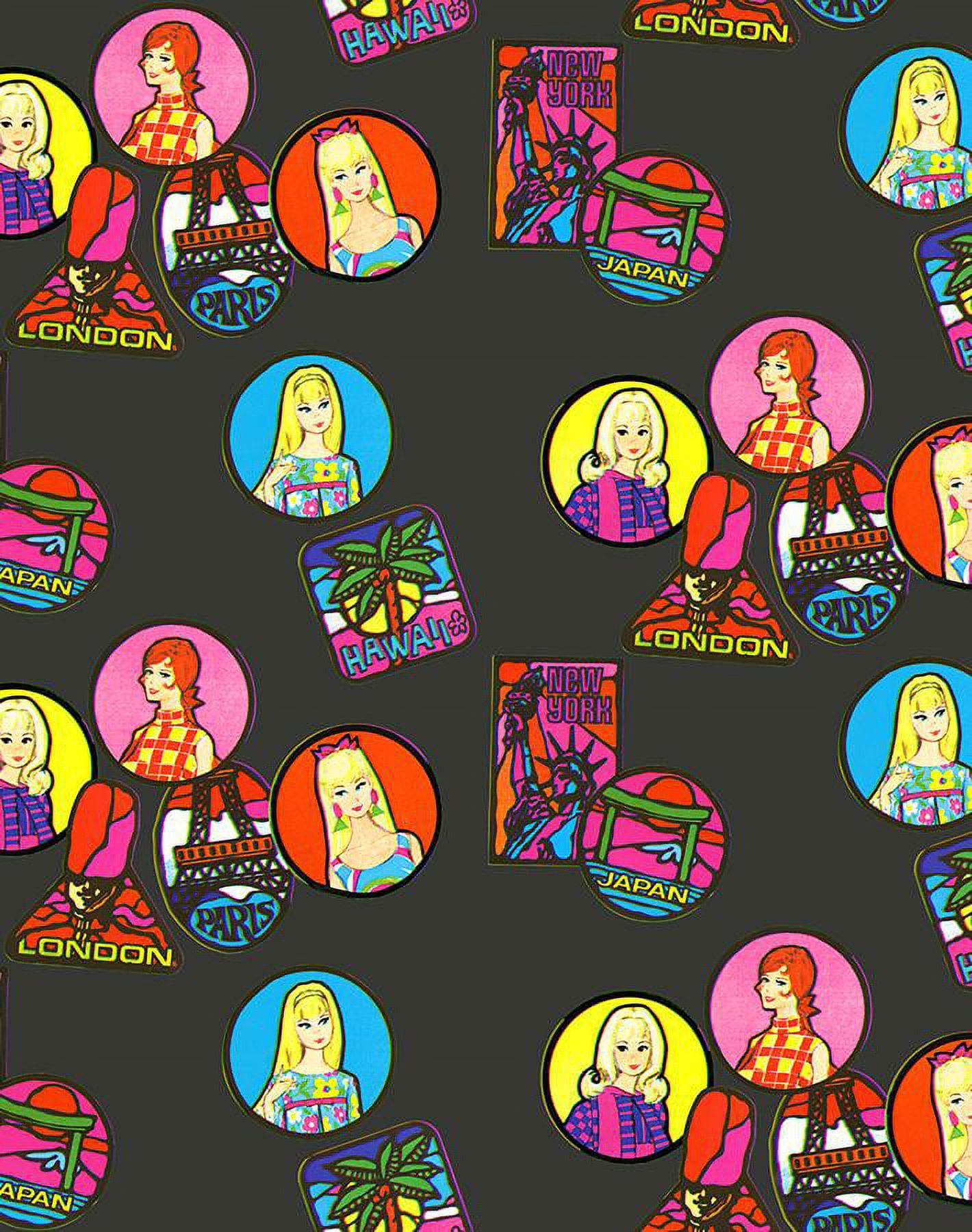 Barbie Travel Patches Removable Vinyl Wallpaper, Black