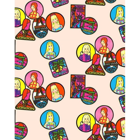 Barbie Travel Patches Removable Vinyl Wallpaper, Peach