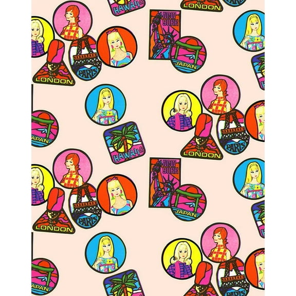 Barbie Travel Patches Removable Vinyl Wallpaper, Peach