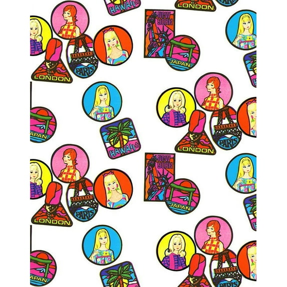 Barbie Travel Patches Removable Vinyl Wallpaper, White