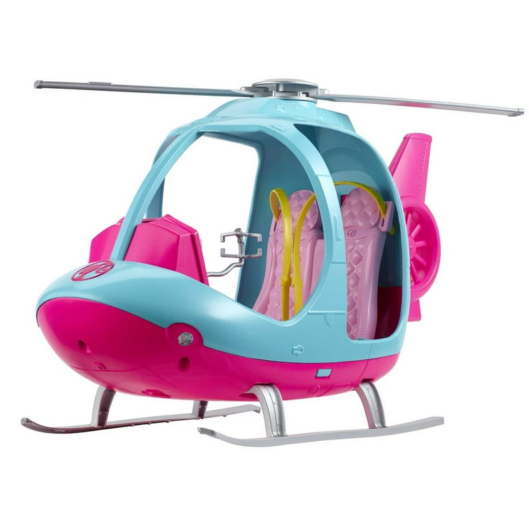 Barbie Toy Doll Travel Pink and Blue Helicopter with Spinning