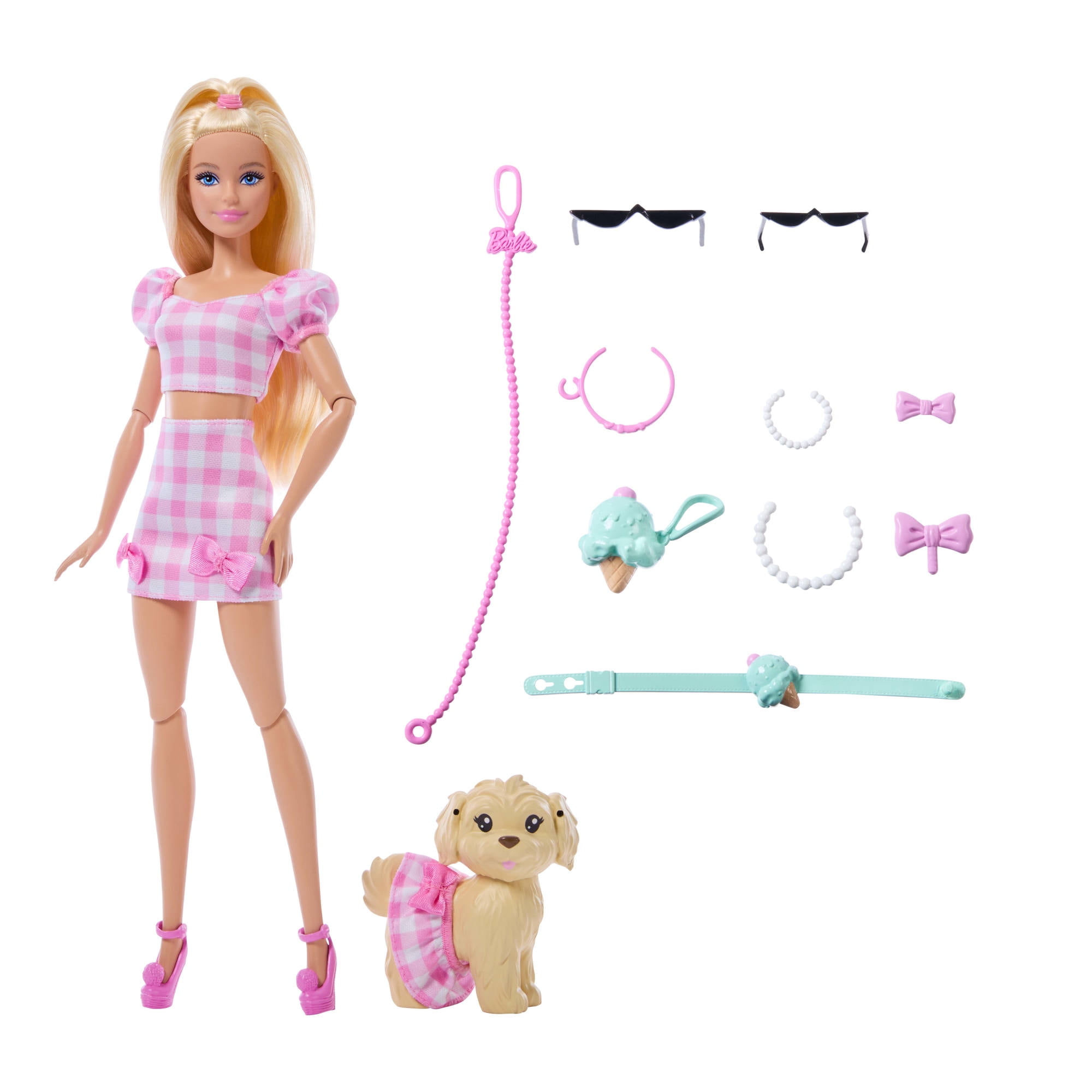 Barbie Twinning Looks Fashion Doll with Pet Dog, Matching Pink Clothes & Accessories, Blonde