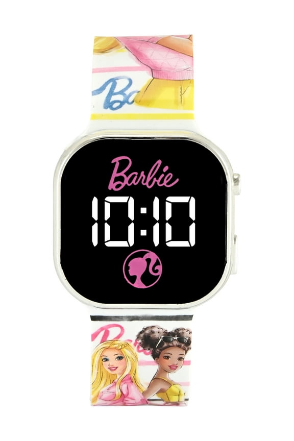 Barbie Unisex Childrens LED Watch With Square Caseand Printed Silicone Strap; BDT4234WM