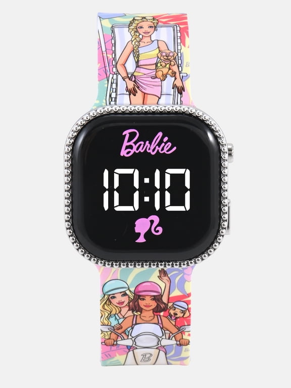 Mattel Barbie Unisex Childrens LED Watch With Square Case and Printed Silicone Strap.